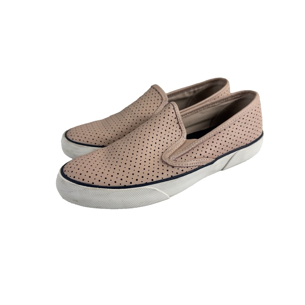 Sperry Womens Slip-On Sneaker 8M Crest Pink Perforated Preppy Coastal Nautical